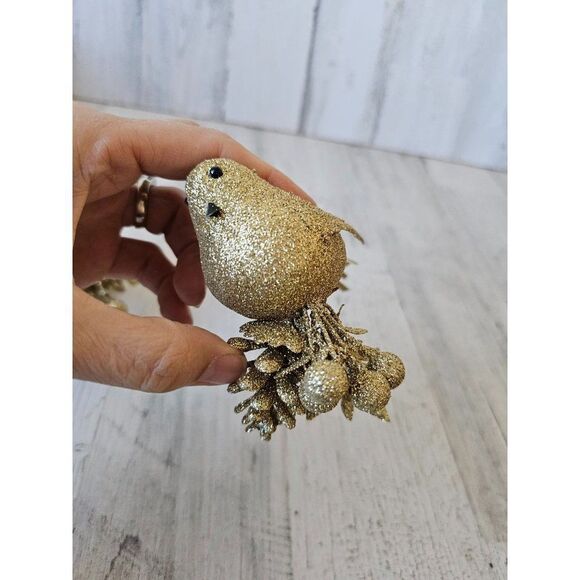 Gold bird ornament glitter Xmas tree - Picture 9 of 10